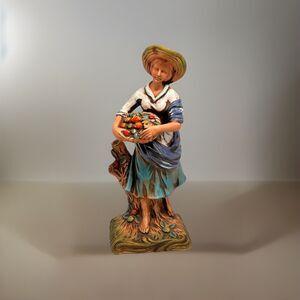 Arcadia Woman w/ Basket of Fruit Figurine C-6697 Folk Art 9.5" Tall Decor‎
